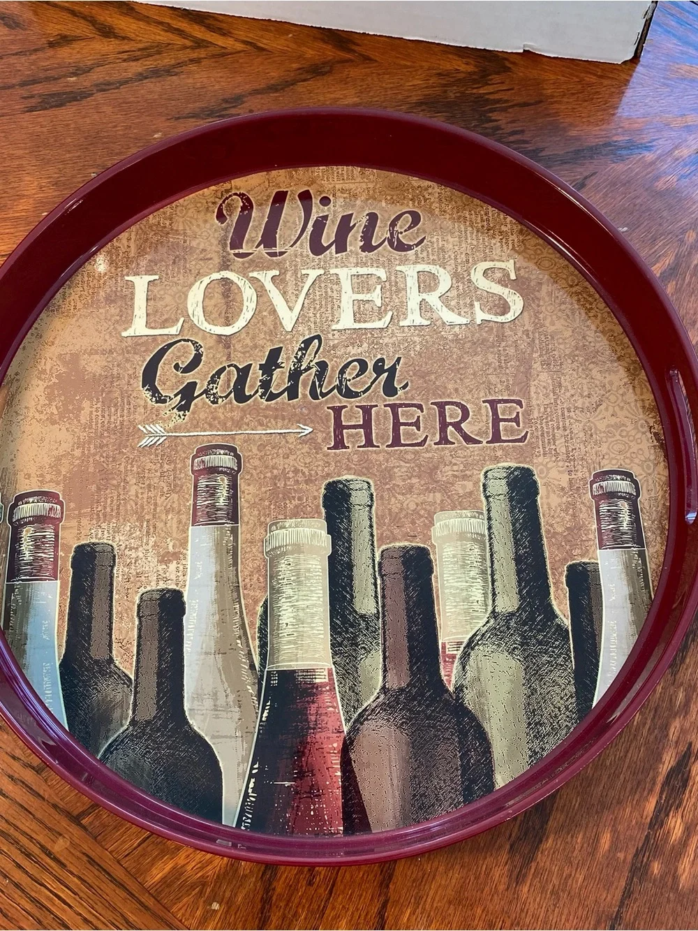 Wine Lovers Gather Here Decorative Serving Tray - Red